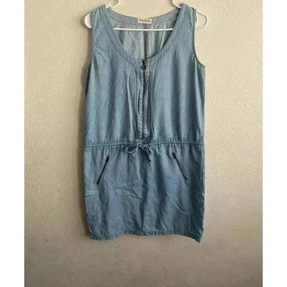 💥Vintage Vibe Denim Jumper Zip Up Dress L - Picture 2 of 10